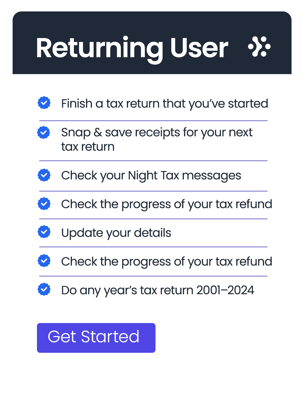 returning users login for Tax returns